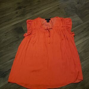 Rachel Ray Sunset Flame Red Sleeveless Ruffled Tie Front Women's Blouse Sz S